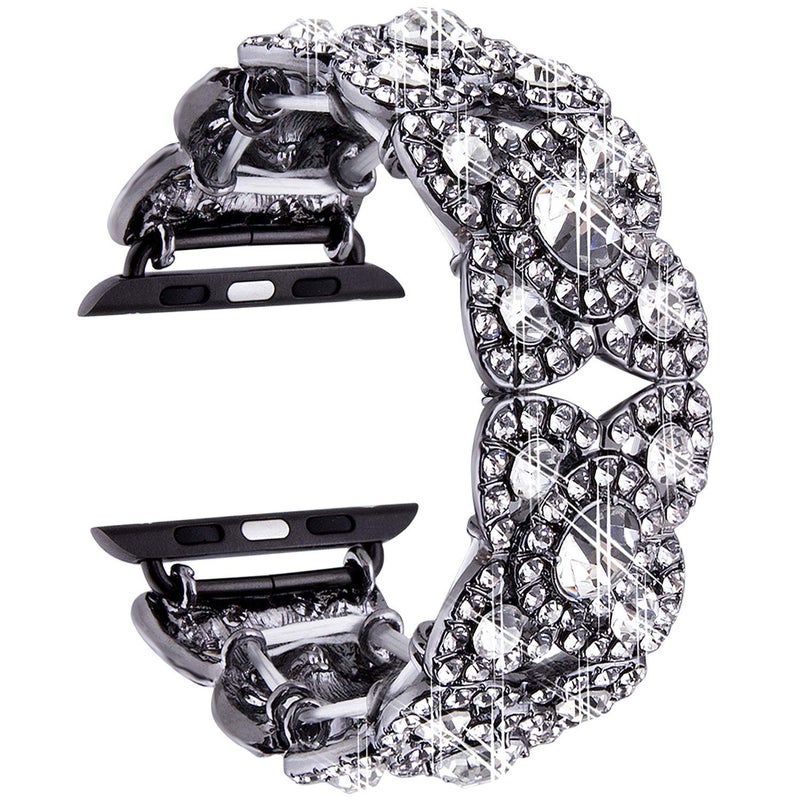 VIQIV Bling Bands for Compatible with Apple Watch 38mm 40mm 41mm 42mm(Series 10) Iwatch Series 11 10 9 8 7 6 5 4 3 2 SE SE2, Diamond Rhinestone Stainless Steel Metal Bracelet Wristband Strap for Women Black - Image 1
